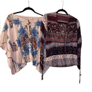 Boho Top Bundle | Patchwork Blouse + Butterfly Batwing Feather Tie Top